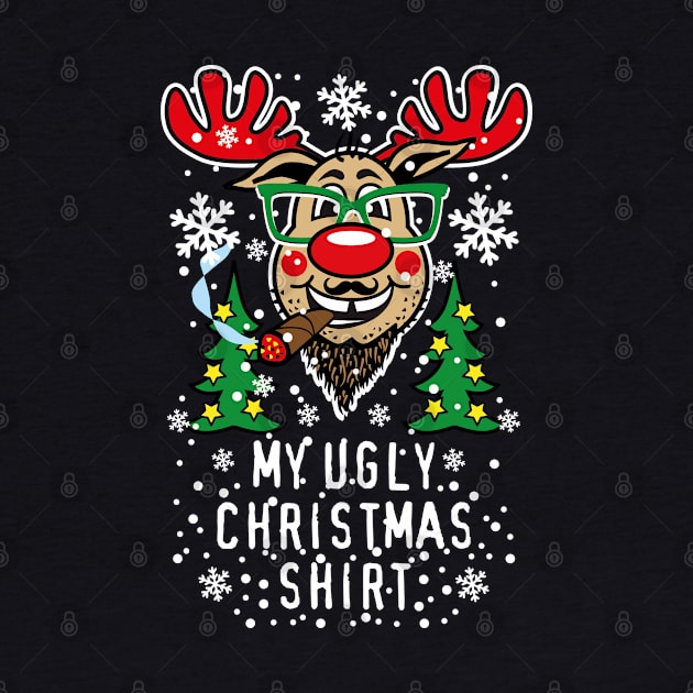 189 Deer Reindeer Rudolph beard cigar My Ugly Christmas by Margarita7